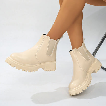 PU-Ankle-Schuhe mit quadratischem Absatz