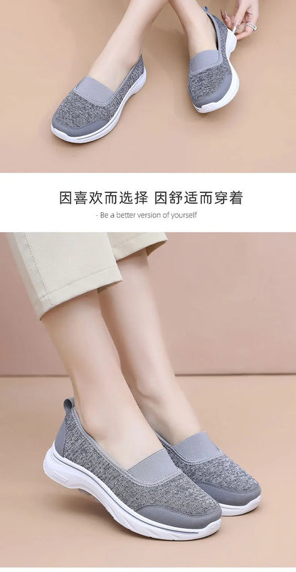 Női Légáteresztő Vulkanizált Cipő Fehér - Divatos Mesh Sneaker Munkacipő
