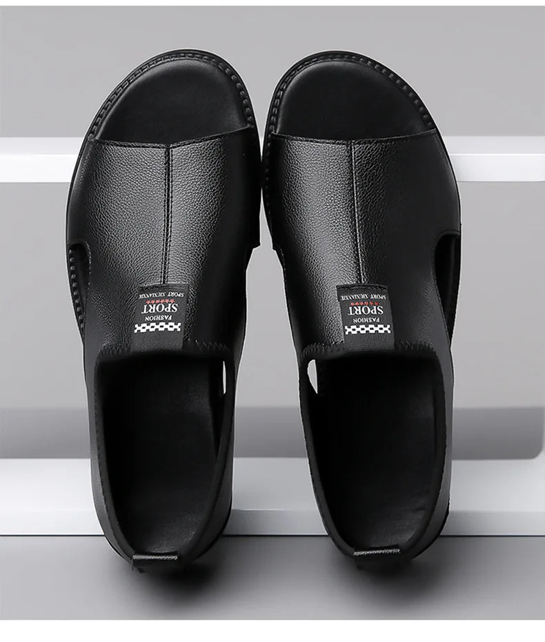 Férfi Designer Bőr Szandál - Divatos Nyári Strand Papucs Csúszásmentes