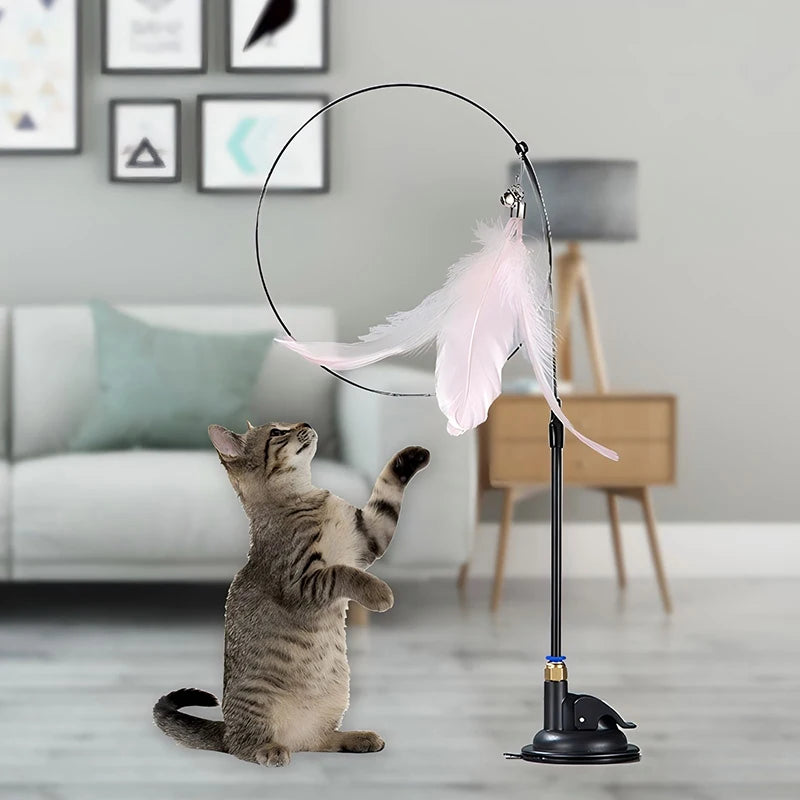 KittyPlay Macska Teaser Bot Csengővel Hosszabbított Rúddal Szívó Koronggal Tartós Harapási Csali Eszköz Kivehető Tollfej