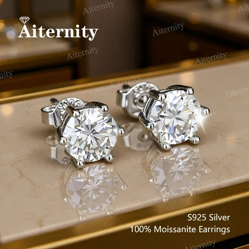 0.5-2.0ct Moissanite Studs Earrings With GRA Certificate Pass Diamond tester Pen For Men Women 925 Silver Wedding Gemstone - BAALAAZ