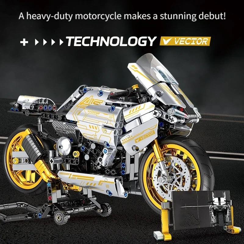 Platina Motorkerékpár Építő Szett 2456 Db - Mechanikus Transzmisszióval és Mozgó Hengerrel, Asztali Kiállítási Projekt