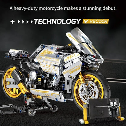 Platina Motorkerékpár Építő Szett 2456 Db - Mechanikus Transzmisszióval és Mozgó Hengerrel, Asztali Kiállítási Projekt