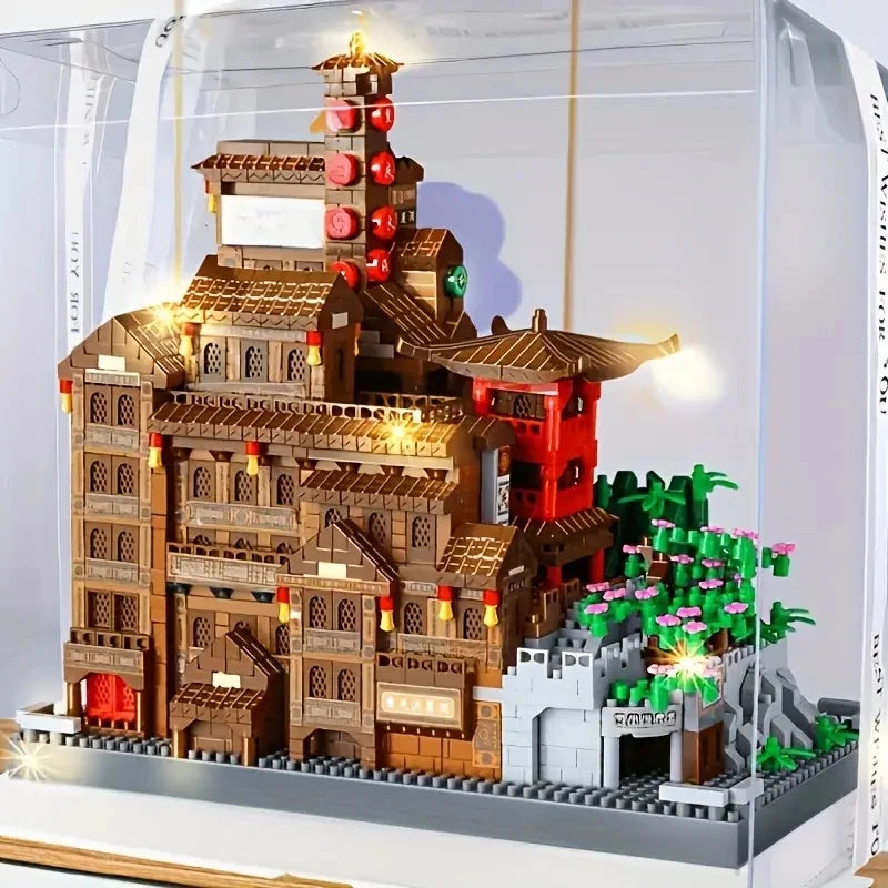 Barlangépítő Készlet 3965 Db Vegyes Színek Fejleszti Kreativitást és Koncentrációt Hagyományos Kelet Ázsiai Architektúra
