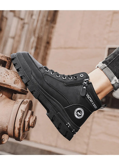 Férfi Magas Szárú Bőr Csizma - Casual Platform Cipő