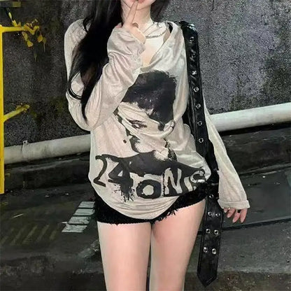 JEYONGZOOCN O-Neck T-Shirt 90s
