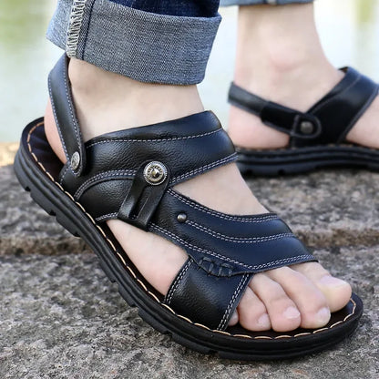 Férfi Nyári Bőr Szandál - Vastag Talpú Strand Papucs Csúszásmentes