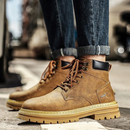 Herren-Ankle-Boots – Plateau-Lederstiefel mit Schnürung