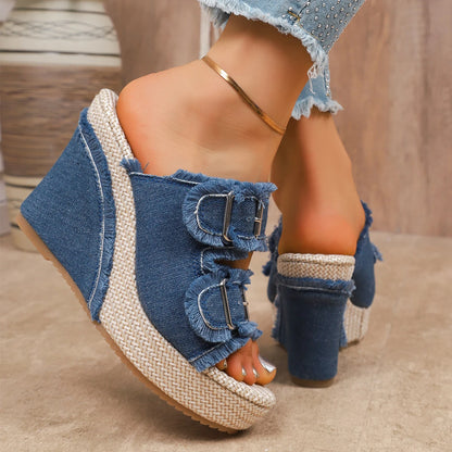 Women's Denim Shoes Pull On Wedges