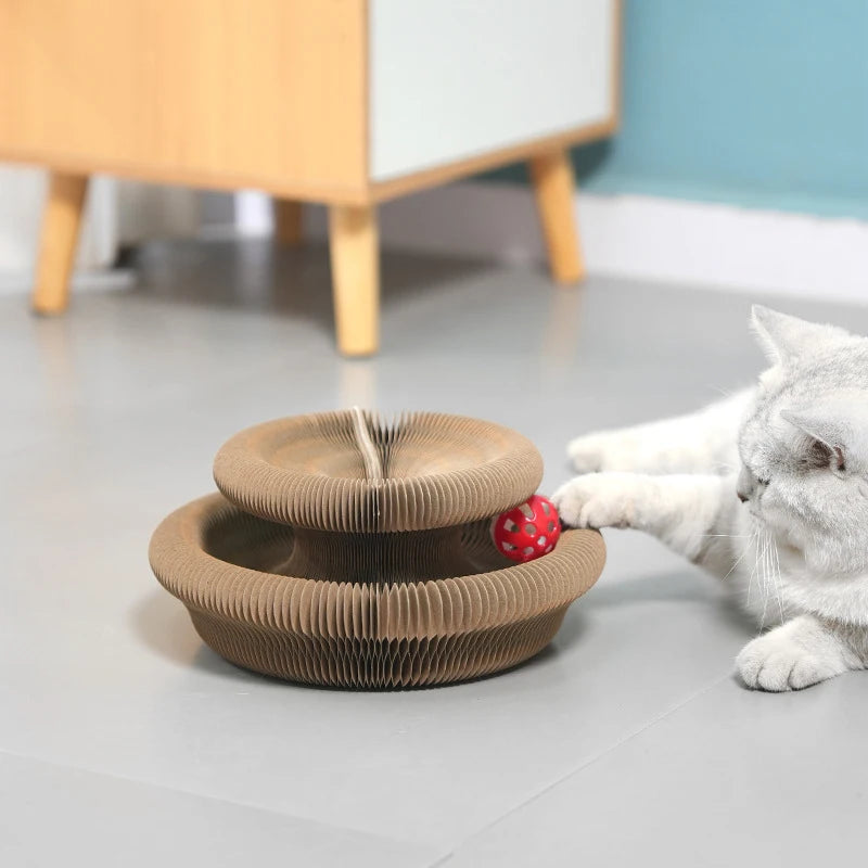 Magic Cat Kaparó Deszka Labdával Kör Alakú Hullámos Karton Macska Játék - Edzi Karmait És Leköti Figyelmét