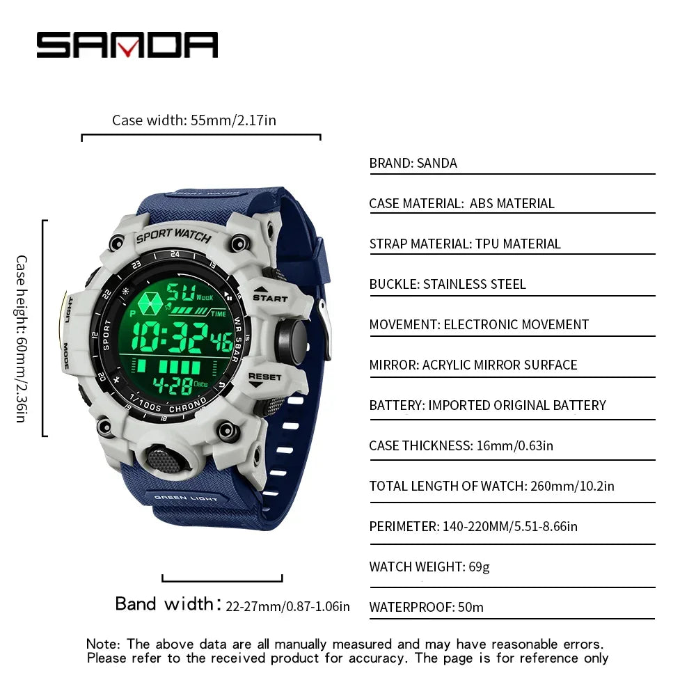 SANDA Herrenuhr, wasserdicht, LED