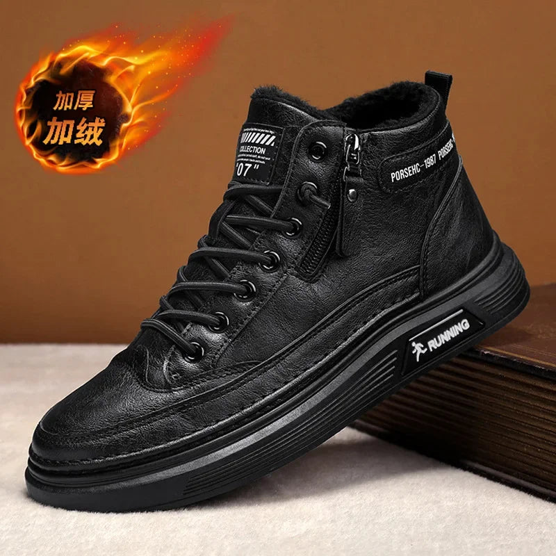 Férfi Téli Bundás Sneaker - Meleg Bőr Casual Cipő Platform Talppal