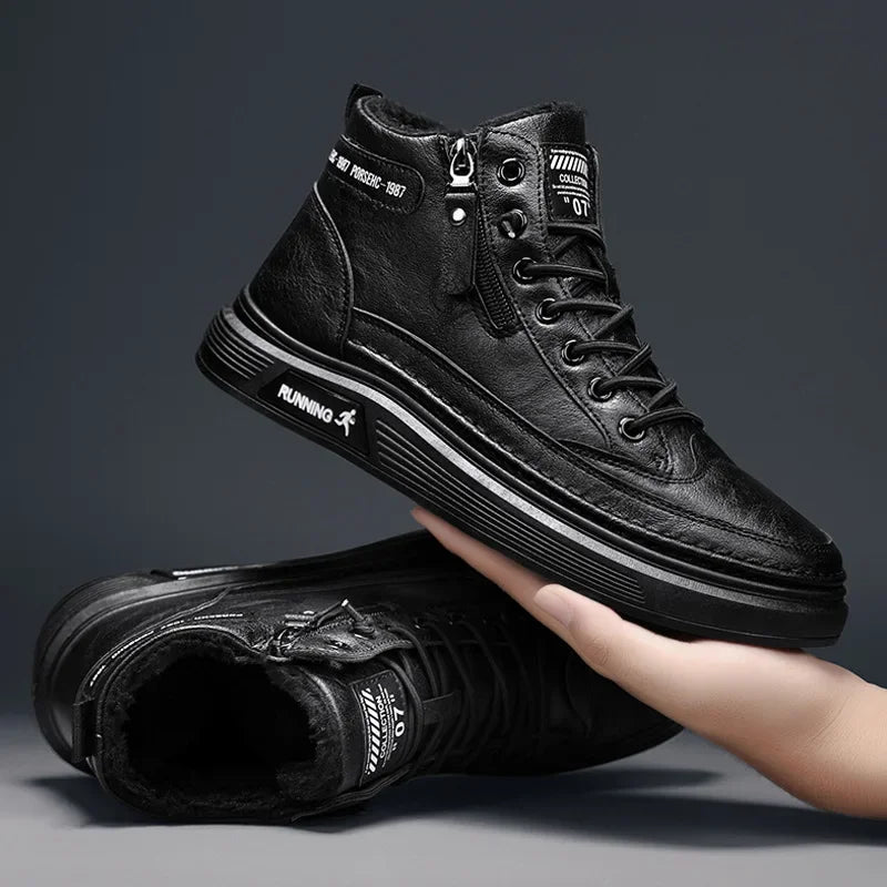 Férfi Téli Bundás Sneaker - Meleg Bőr Casual Cipő Platform Talppal