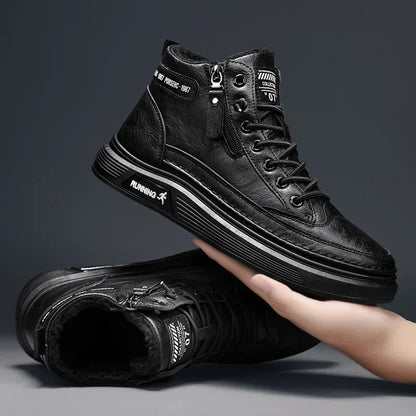Férfi Téli Bundás Sneaker - Meleg Bőr Casual Cipő Platform Talppal