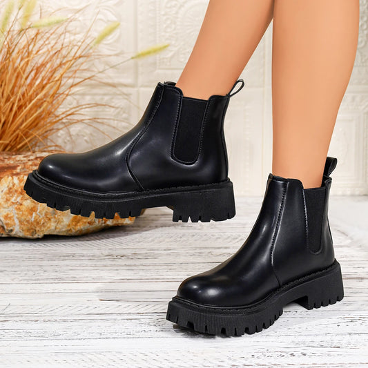 PU-Ankle-Schuhe mit quadratischem Absatz