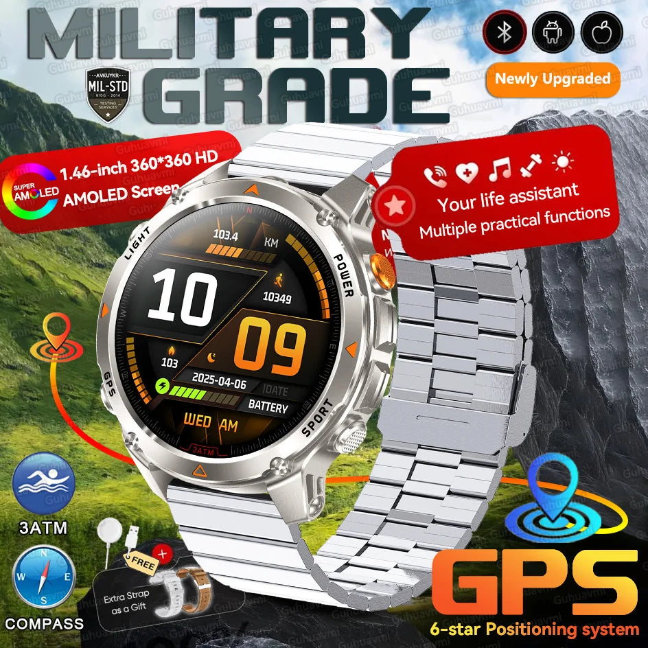 MilGuard GPS Pozíció Okosóra Férfiaknak - Térképes Útvonal Követés, 30 Méter Vízálló, Taktikai Sportóra