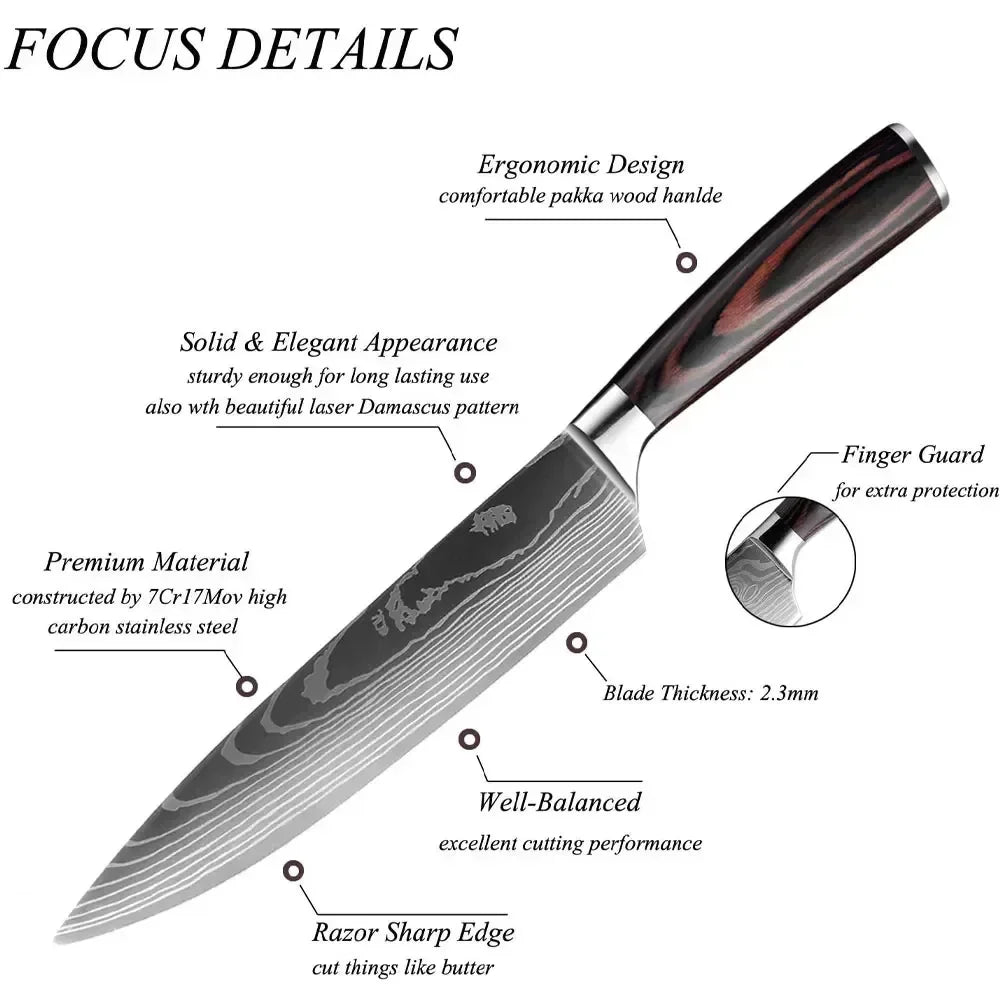 Damascus Konyhakés Éles Santoku