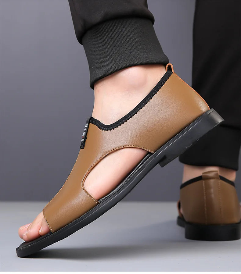 Férfi Designer Bőr Szandál - Divatos Nyári Strand Papucs Csúszásmentes