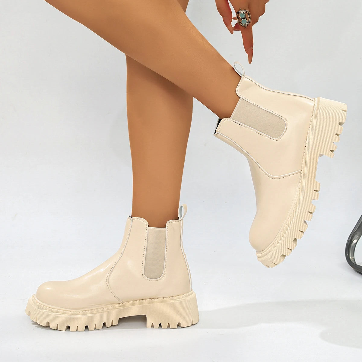 PU-Ankle-Schuhe mit quadratischem Absatz