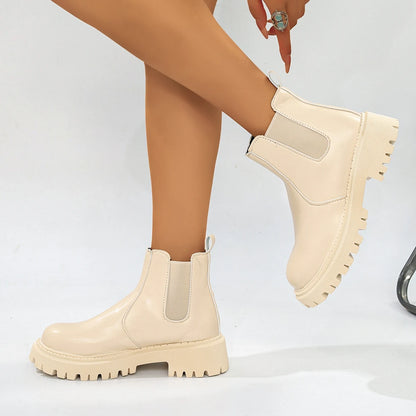 PU-Ankle-Schuhe mit quadratischem Absatz