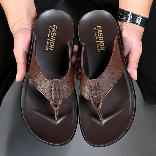 Férfi Bőr Flip-Flop Papucs - Légáteresztő Nyári Szandál Designer
