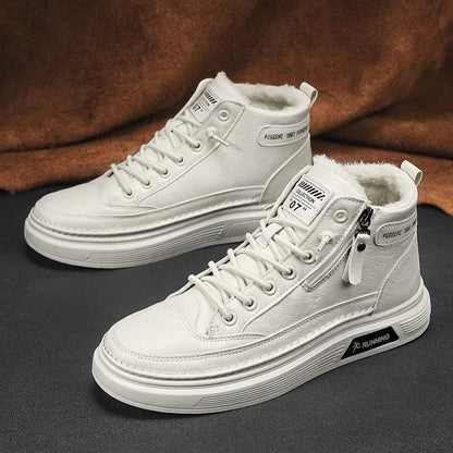 Férfi Téli Bundás Sneaker - Meleg Bőr Casual Cipő Platform Talppal