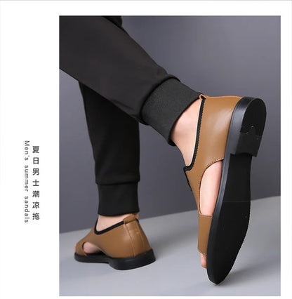 Férfi Designer Bőr Szandál - Divatos Nyári Strand Papucs Csúszásmentes