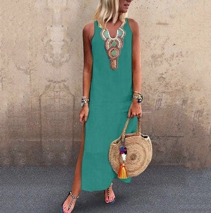 Damen-Boho-Kleid mit V-Ausschnitt