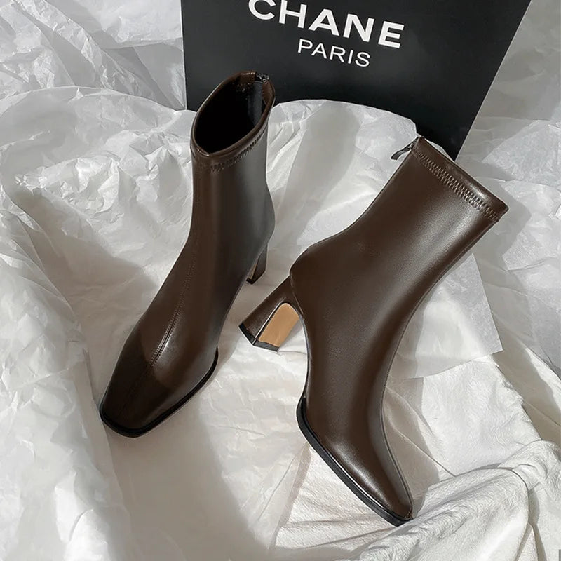 Women's Ankle Boots - Soft Leather High Heel Shoes