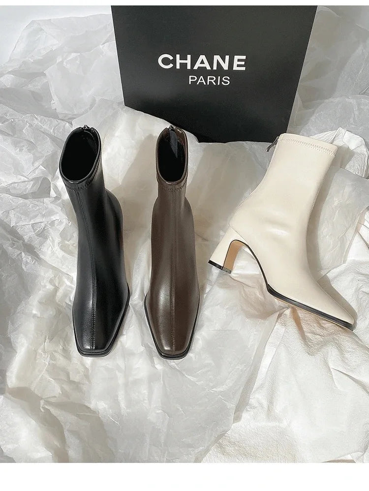 Women's Ankle Boots - Soft Leather High Heel Shoes