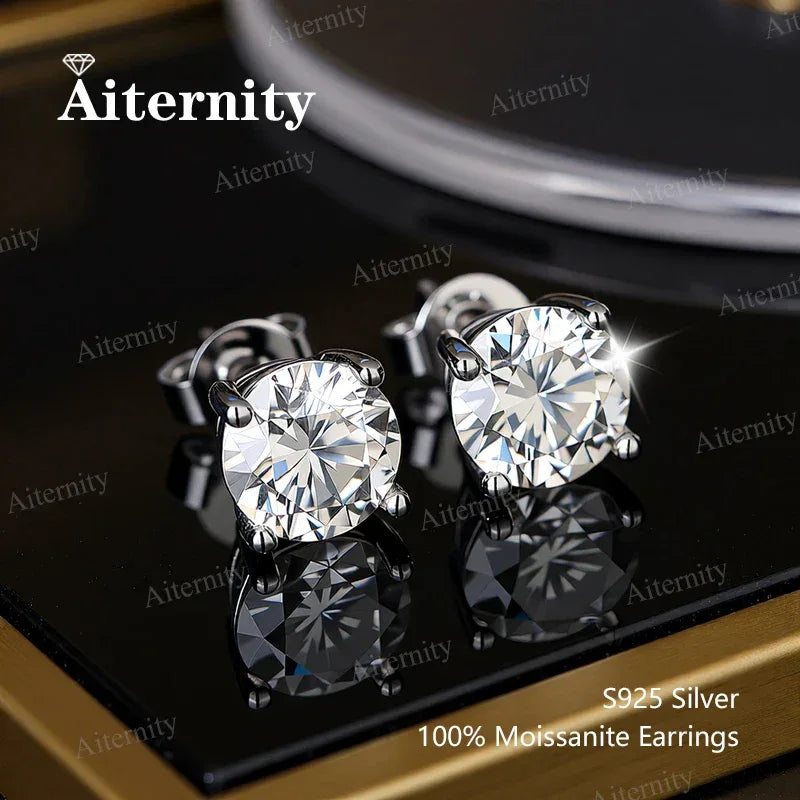 0.5-2.0ct Moissanite Studs Earrings With GRA Certificate Pass Diamond tester Pen For Men Women 925 Silver Wedding Gemstone - BAALAAZ
