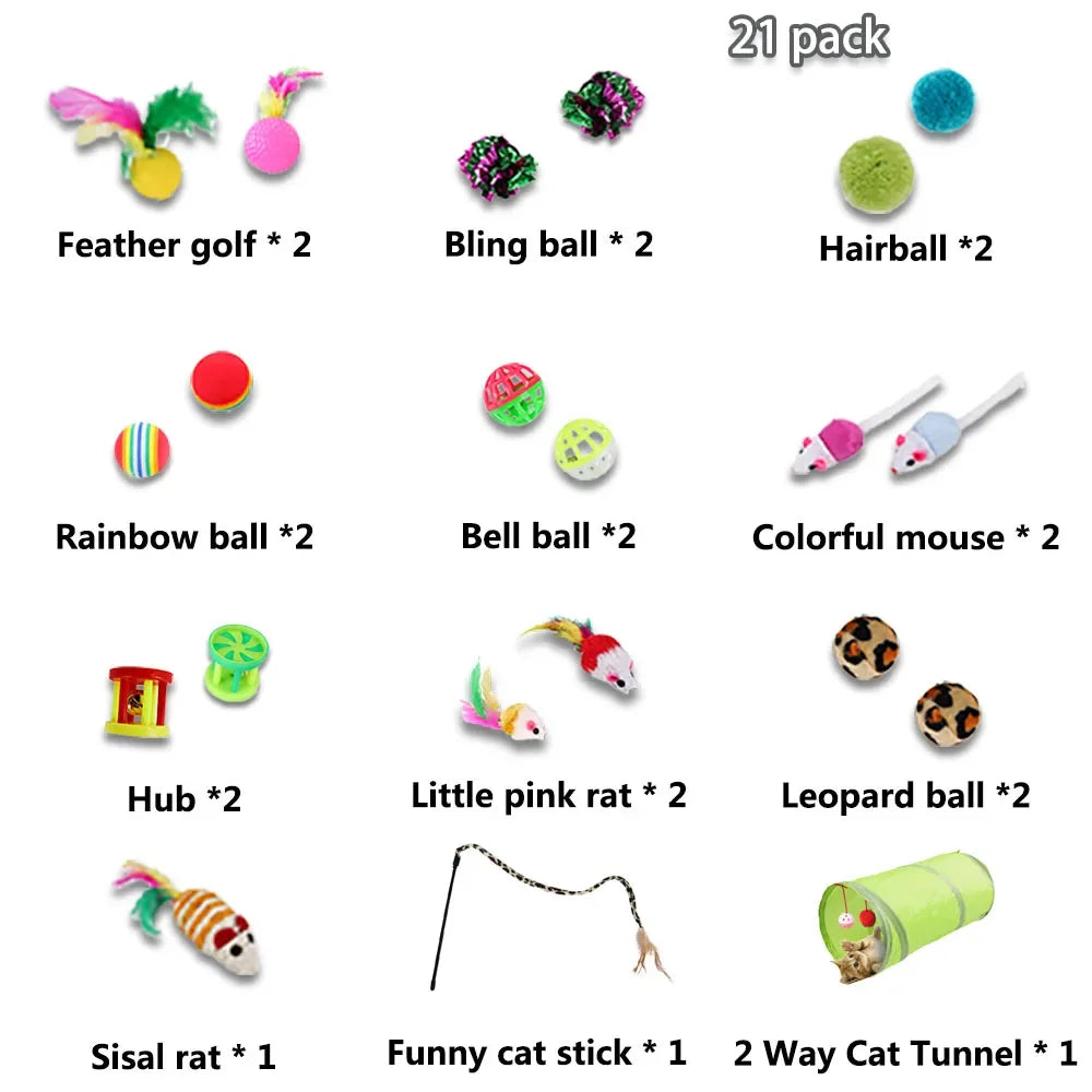 CatJoy Kiscica Játékok Válogatás - Sokoldalú Macska Játszókészlet Színes Sisal Egérrel Harang Gömbbel