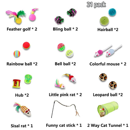 CatJoy Kiscica Játékok Válogatás - Sokoldalú Macska Játszókészlet Színes Sisal Egérrel Harang Gömbbel