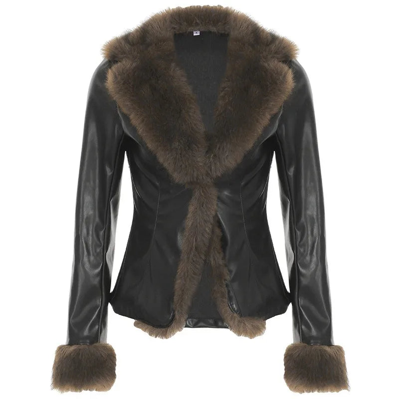 Leather Jacket Women's Fur Warm