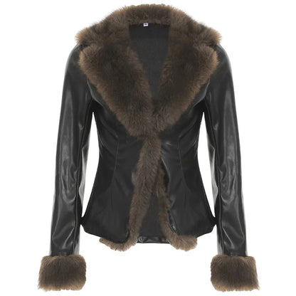 Leather Jacket Women's Fur Warm