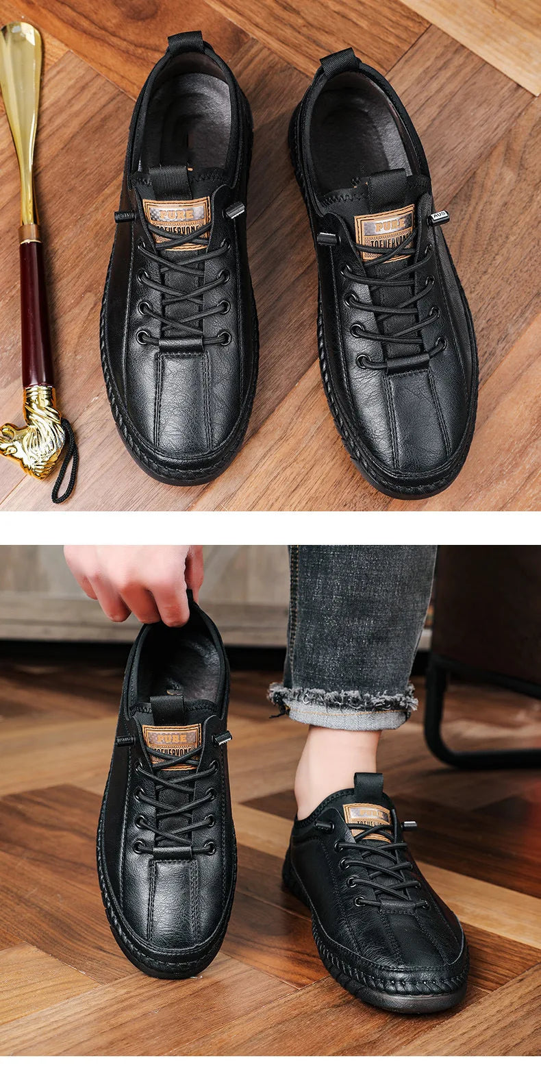 Férfi Casual Mokaszin Cipő - Kényelmes Lapos Talpú Slip-On Bőr Loafer
