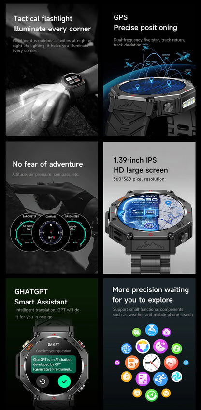 Military T-Rex3 Ultra Okos Óra - GPS Nyomkövetés, Kompassz, 100 Sportmódok, Vízálló IP69K, AI Hang Asszisztens