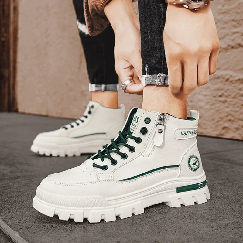 Férfi Magas Szárú Bőr Csizma - Casual Platform Cipő