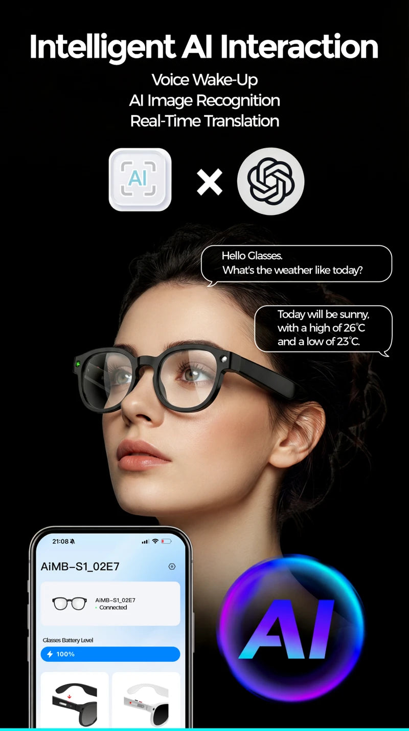 AI Okosszemüveg – 4K Kamera, Bluetooth Hívás, Valós Idejű Fordítás