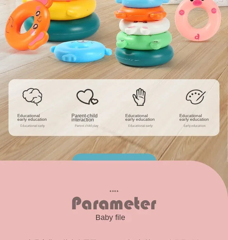 0 12 Month Baby Puzzle Pyramid Tower Cup Stacking Duck Toys Montessori Educational Beach Kids Pool Bathtub Toy Boy Gril Gift - BAALAAZ