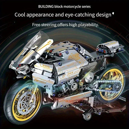 Platina Motorkerékpár Építő Szett 2456 Db - Mechanikus Transzmisszióval és Mozgó Hengerrel, Asztali Kiállítási Projekt