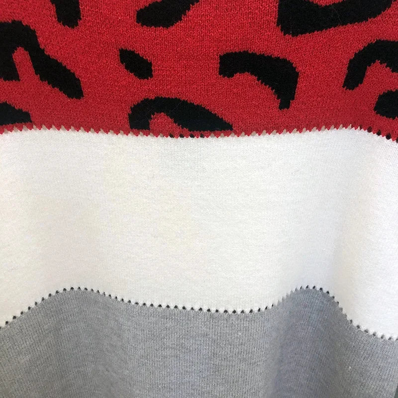 Színblokkolt Leopard Pulóver